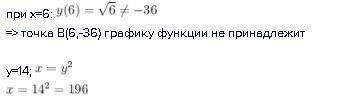 Принадлежит ли графику функции y=корень х точка в (6; - 36). найдите значение х если у=14