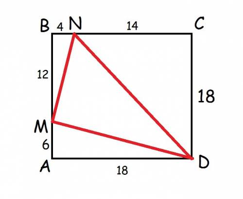 Сторона квадрата abcd равна 18 см , m ∈[ab],n∈[bc], так что am=6см bn=4см найдите радиус окружности