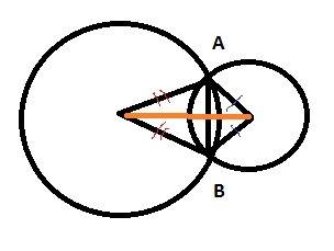 50 каждому) если две окружности разных радиусов пересекаются в точках а и в, то линия центров делит