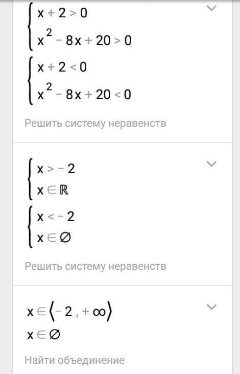  \frac{x + 2}{ {x}^{2} - 8x + 20 } > 0