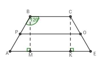 Угол при меньшей основе трапеции равен 120 градусов, три стороны трапеции-- 6 см. найдите среднюю ли