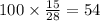 100 \times \frac{15}{28} = 54