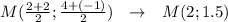 M( \frac{2+2}{2}; \frac{4+(-1)}{2} ) \ \ \to \ \ M(2;1.5)