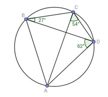 Найдите углы четырёхугольника abcd, вписанного в окружность, если