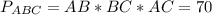 P_{ABC} =AB*BC*AC=70&#10;