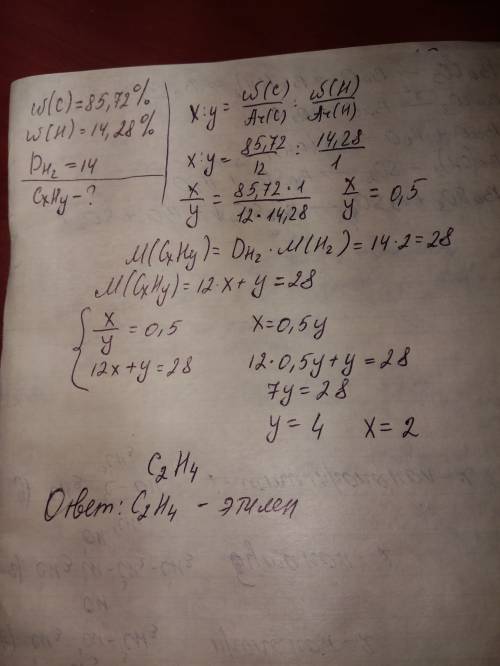 W(c)=85.72% w (h)=14.28% d ( h_{2} )=14 c_{x}h_{y}=