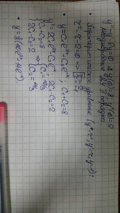 Найти частное решение линейного однородного уравнения y-y'-2y=0 y(0)=8; y'(0)=2