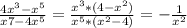 \frac{4x^3-x^5}{x&7-4x^5}=\frac{x^3*(4-x^2)}{x^5*(x^2-4)}=-\frac{1}{x^2}