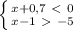 \left \{ {{x+0,7\ \textless \ 0} \atop {x-1\ \textgreater \ -5}} \right.