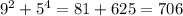 9^{2} + 5^{4} = 81 + 625 = 706