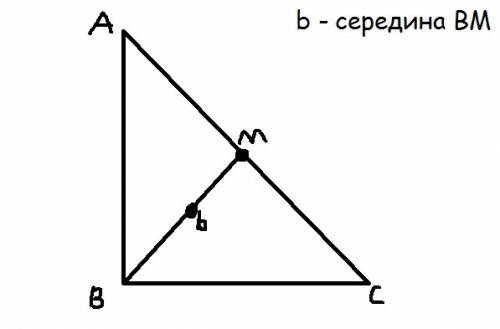 Произвольный треугольник abc , построить биссектрису bm и середину отрезка bm