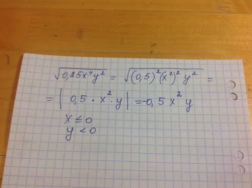 Выражение корень из 0,25x^4y^2,если x< =0,y< 0