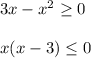 3x-x^2 \geq 0\\ \\ x(x-3) \leq 0