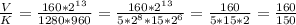 \frac{V}{K} = \frac{160 * 2^{13} }{1280 * 960} = \frac{160 * 2^{13} }{5 * 2^{8} * 15 * 2^{6} } = \frac{160}{5 * 15 * 2} = \frac{160}{150}