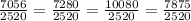 \frac{7056}{2520} = \frac{7280}{2520} = \frac{10080}{2520} = \frac{7875}{2520}