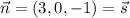 \vec{n}=(3,0,-1)=\vec{s}