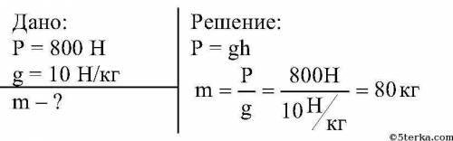 Вес парашютиста 800h. найти его массу.