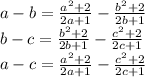 a-b = \frac{a^2+2}{2a+1}-\frac{b^2+2}{2b+1} \\ b-c = \frac{b^2+2}{2b+1}-\frac{c^2+2}{2c+1} \\ a-c = \frac{a^2+2}{2a+1}-\frac{c^2+2}{2c+1}
