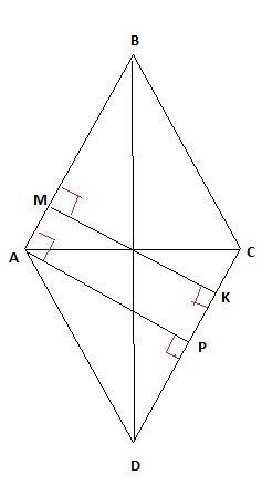 На рисунке отрезок mk перпендикулярен двум сторонам ромба abcd и проходит через точку o пересечение
