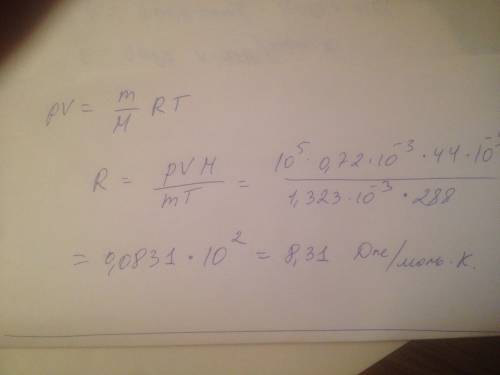 Вычислите значение универсальной газовой постоянной по следующим данным: при температуре 15°с и давл