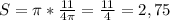 S=\pi*\frac{11}{4\pi} =\frac{11}{4}=2,75