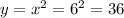 y= x^{2} = 6^{2}=36