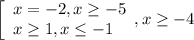 \left[\begin{array}{l} x=-2,x \geq -5 \\ x \geq 1 , x \leq -1&#10;\end{array},x \geq -4