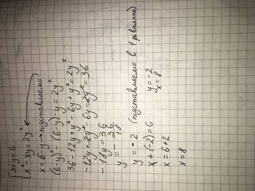 Іть розв'язати систему рівнянь х+у=6. х^2-ху=2у^2