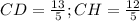 CD= \frac{13}{5}; CH= \frac{12}{5}