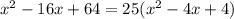 x^2-16x+64=25(x^2-4x+4)
