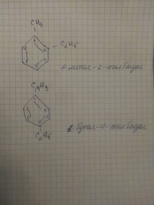 Написать структурные формулы а) 1-метил-2-этилбензол б)1-бутил-4-этилбензол