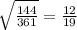 \sqrt{ \frac{144}{361} } = \frac{12}{19}