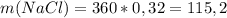 m(NaCl)=360*0,32=115,2