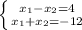 \left \{ {{x_1-x_2=4} \atop {x_1+x_2=-12}} \right.