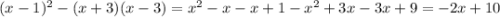 (x-1)^{2}-(x+3)(x-3)=x^{2}-x-x+1-x^{2}+3x-3x+9=-2x+10