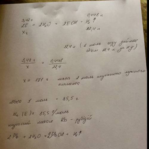 Під час взаємодії лужного металу масою 3,42 г з водою виділяється водень об’ємом 0,448 л. визначте м