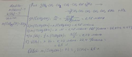 Решить в реакцию с натрием вступило 50 грамм пентанола. сколько граммов соли образовалось? сколько л
