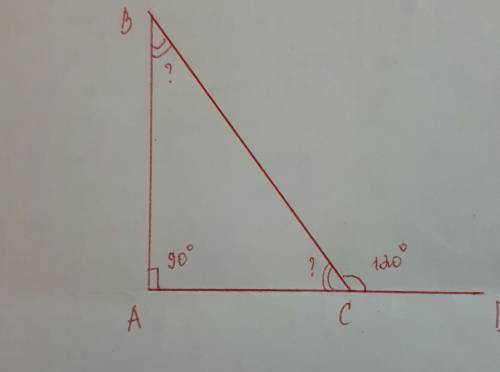 Один из внешних углов прямоугольного треугольника равен 120 градусов.найдите острые углы этого треуг