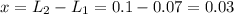 x= L_{2} - L_{1} = 0.1-0.07=0.03