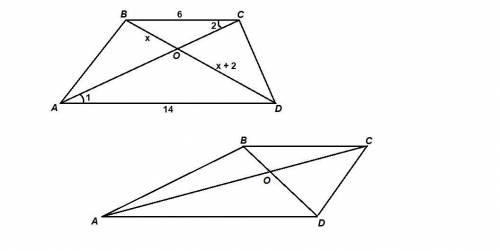 Втрапеции abcd с основаниями ad и bc диагонали пересекаются в точке о, вс=6 см, ad=14 см, а отрезок