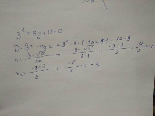 Реши уравнение: y2+9y+18=0 корни уравнения y1= y2= (первым введи больший корень)