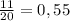 \frac{11}{20} =0,55