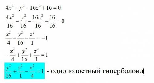 Определить вид поверхности 4x^2-y^2-16z^2+16=0