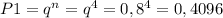 P1=q^{n}=q^{4}=0,8^{4}=0,4096