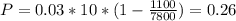 {P} = 0.03 * 10 * (1 - \frac{1100}{7800}) = 0.26