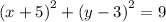 {(x + 5)}^{2} + ({y - 3)}^{2} = 9