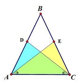 На боковых сторонах аb и bc равнобедренного треугольника abc отметили соответственно точки d и e так