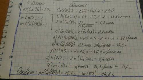 Врезультате реакции нейтрализации получили 27 г хлорида меди (2) найти массы кислоты и основания вст