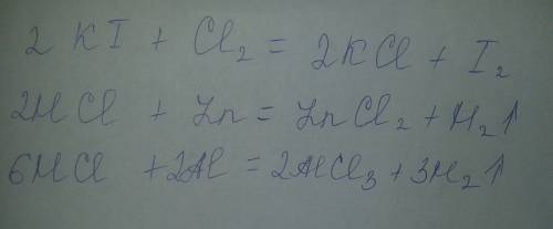 Закончить уравнения реакций, зная, что это реакции замещения: 1 )иодид калия + хлор → 2) соляная кис