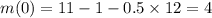 m(0) = 11 - 1 - 0.5 \times 12 = 4